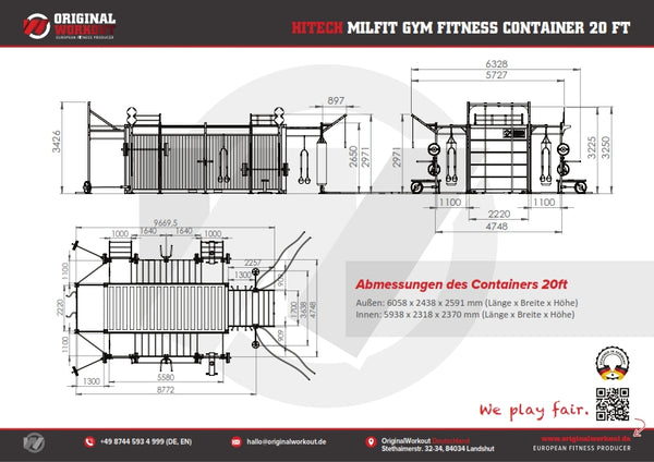 Size 20 MilFit Mobile Fitness Container Export - Sonderanfertigung -  Edelstahl Functional Training Anlage